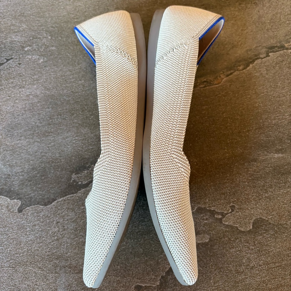 Rothy's Pointed Toe Flats in Light Beige with Blue Trim NWOT - Picture 7 of 8